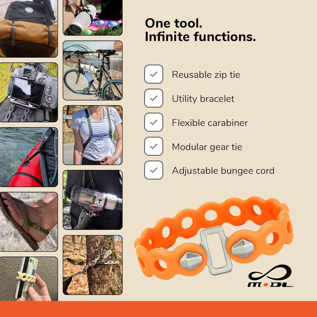 MODL Infinity Tool™ Modular Gear Straps (4-Pack) for Camping, Travel & EDC