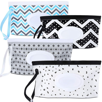 FEBSNOW 4 Pack Baby Wipe Dispenser, Portable Refillable Wet Wipe Holder