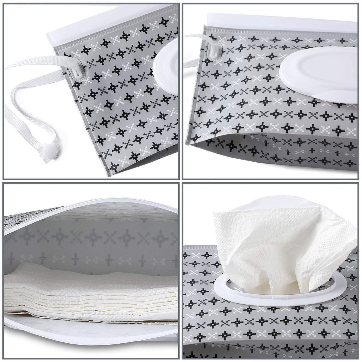 FEBSNOW 4 Pack Baby Wipe Dispenser, Portable Refillable Wet Wipe Holder