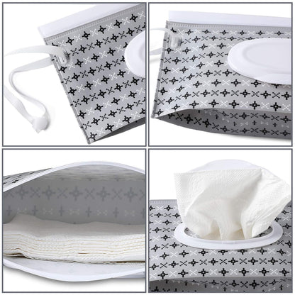 FEBSNOW 4 Pack Baby Wipe Dispenser, Portable Refillable Wet Wipe Holder