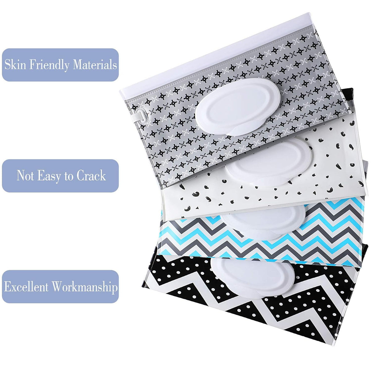 FEBSNOW 4 Pack Baby Wipe Dispenser, Portable Refillable Wet Wipe Holder