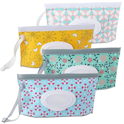 FEBSNOW 4 Pack Baby Wipe Dispenser, Portable Refillable Wet Wipe Holder