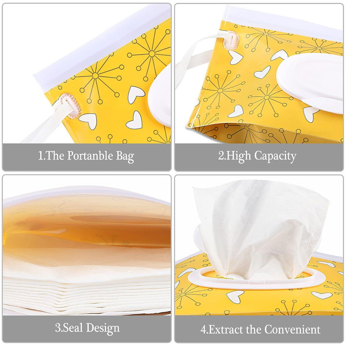 FEBSNOW 4 Pack Baby Wipe Dispenser, Portable Refillable Wet Wipe Holder
