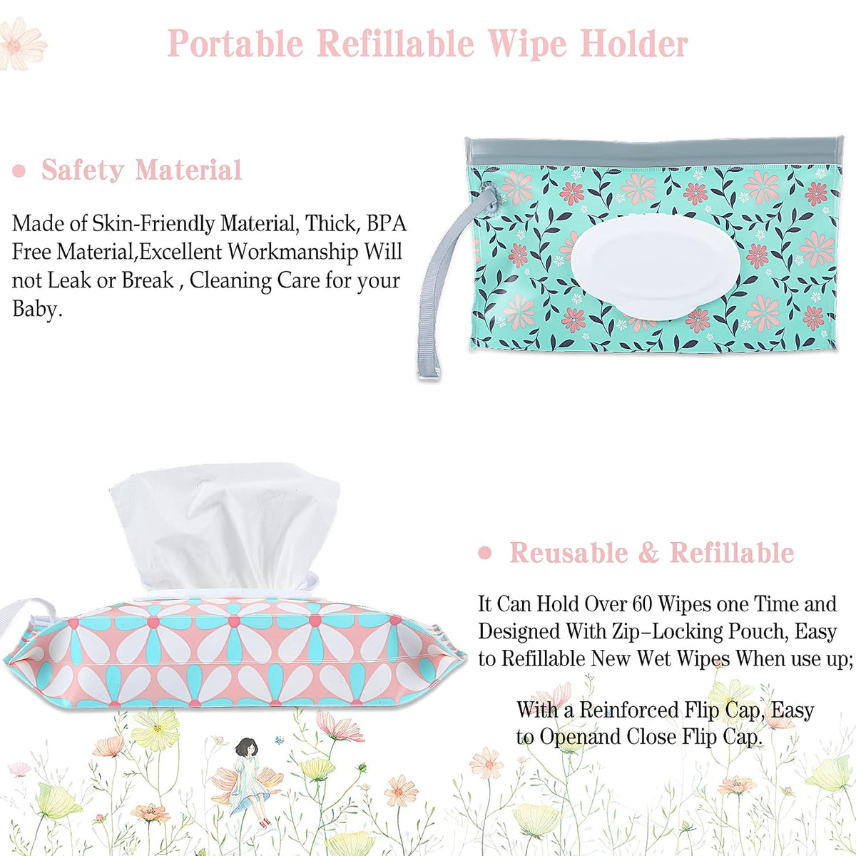 FEBSNOW 4 Pack Baby Wipe Dispenser, Portable Refillable Wet Wipe Holder