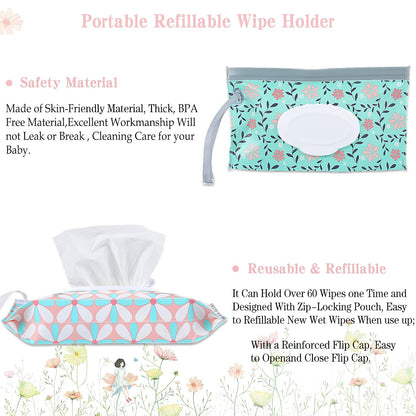 FEBSNOW 4 Pack Baby Wipe Dispenser, Portable Refillable Wet Wipe Holder