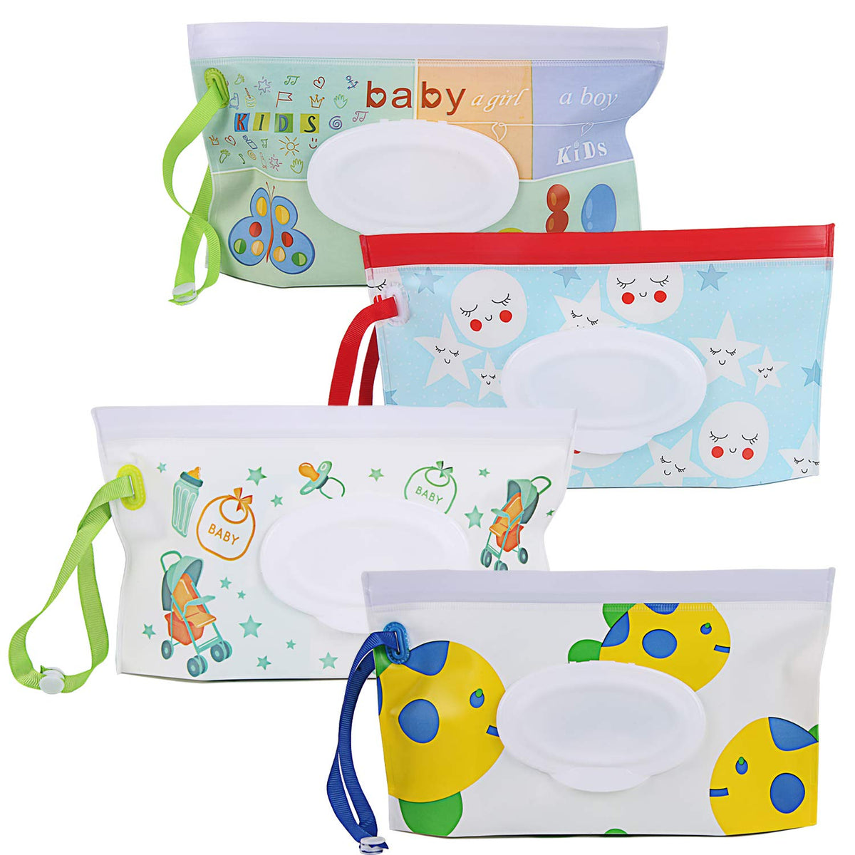 FEBSNOW 4 Pack Baby Wipe Dispenser, Portable Refillable Wet Wipe Holder