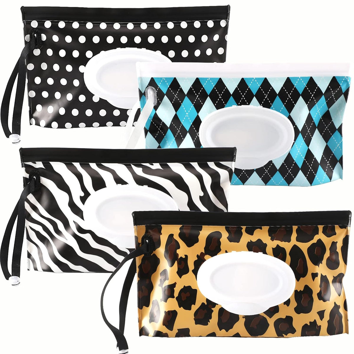 FEBSNOW 4 Pack Baby Wipe Dispenser, Portable Refillable Wet Wipe Holder