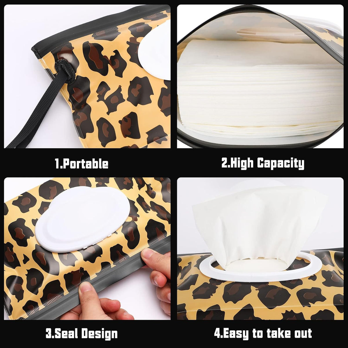FEBSNOW 4 Pack Baby Wipe Dispenser, Portable Refillable Wet Wipe Holder