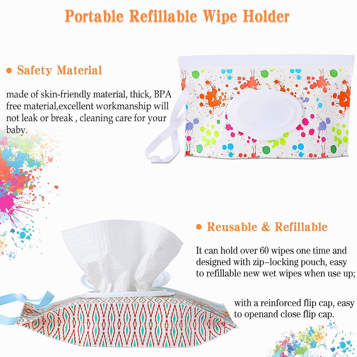FEBSNOW 4 Pack Baby Wipe Dispenser, Portable Refillable Wet Wipe Holder