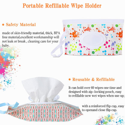 FEBSNOW 4 Pack Baby Wipe Dispenser, Portable Refillable Wet Wipe Holder