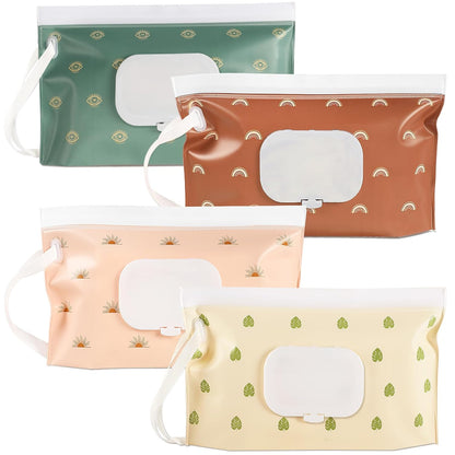 FEBSNOW 4 Pack Baby Wipe Dispenser, Portable Refillable Wet Wipe Holder