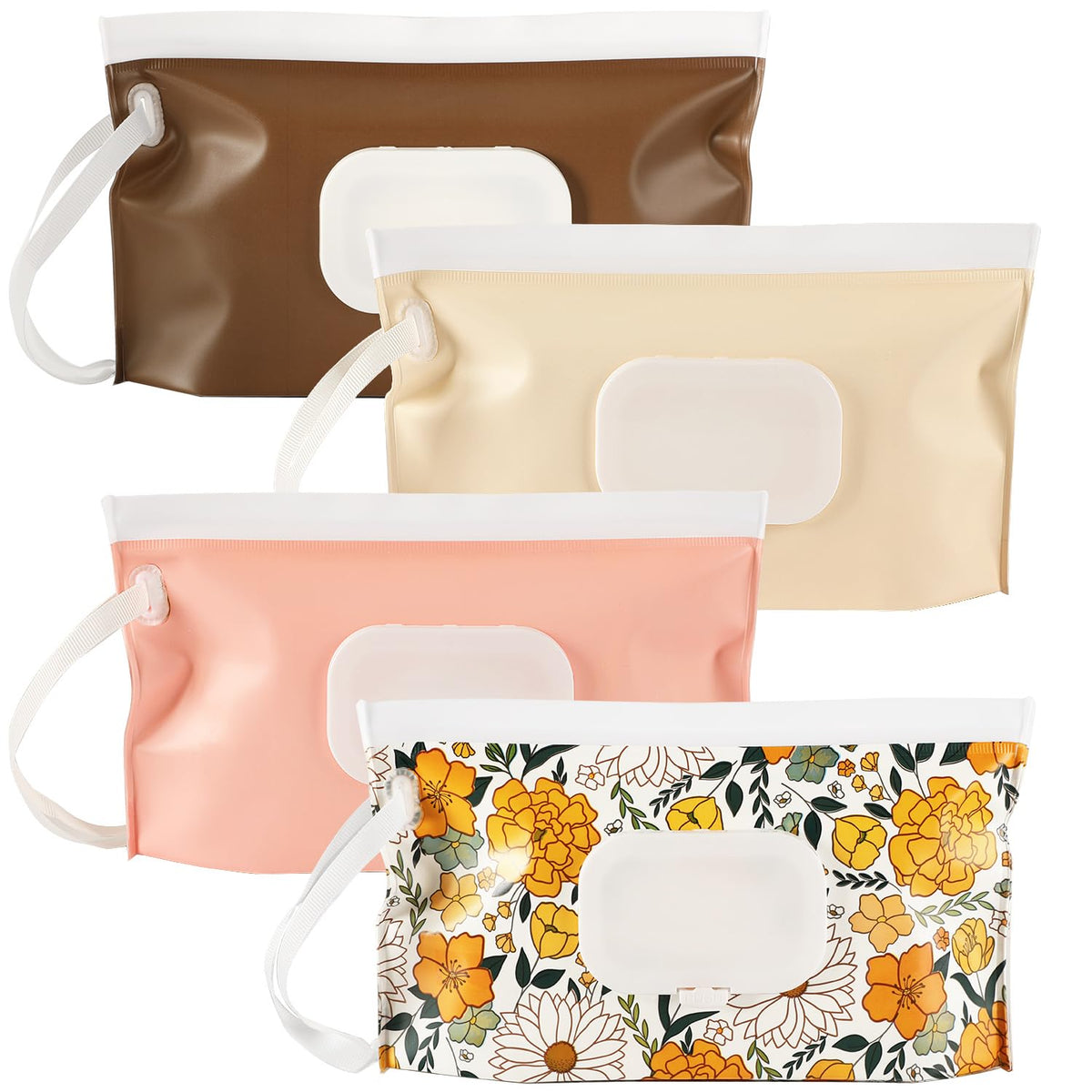 FEBSNOW 4 Pack Baby Wipe Dispenser, Portable Refillable Wet Wipe Holder