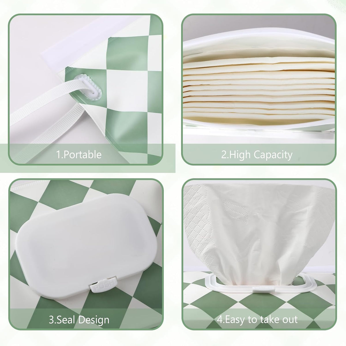 FEBSNOW 4 Pack Baby Wipe Dispenser, Portable Refillable Wet Wipe Holder
