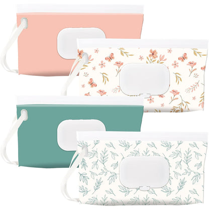FEBSNOW 4 Pack Baby Wipe Dispenser, Portable Refillable Wet Wipe Holder