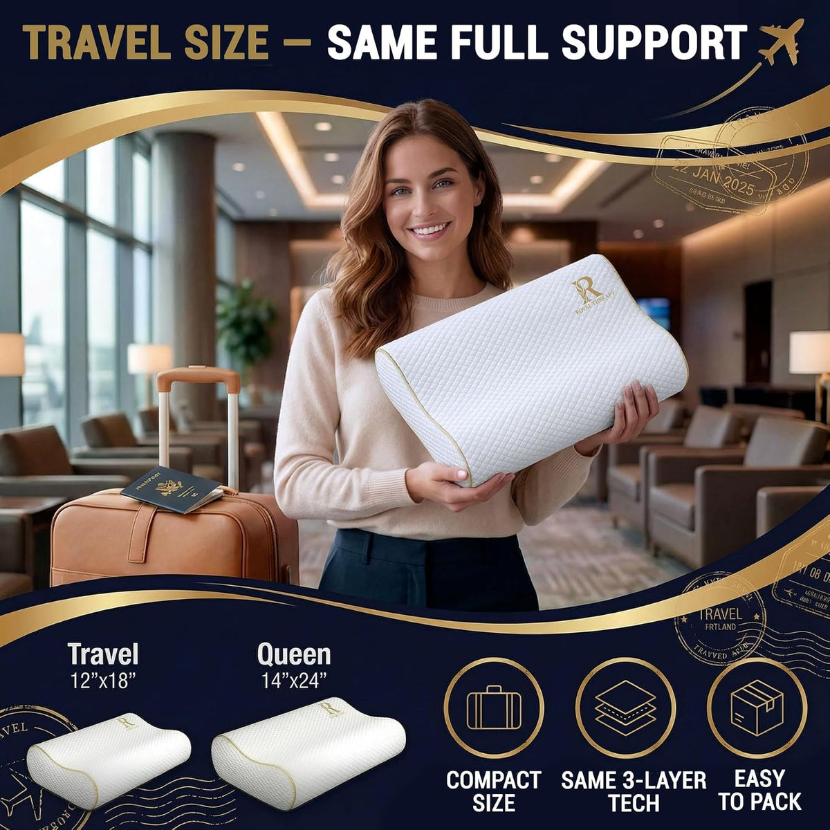 Travel Memory Foam Cervical Pillow – Contour Pillow for Neck and Shoulder Pain