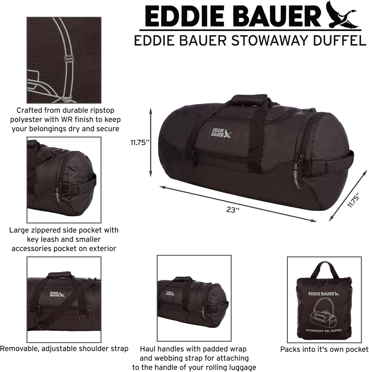Stowaway Packable Duffel Bag, 45L, Dark Smoke
