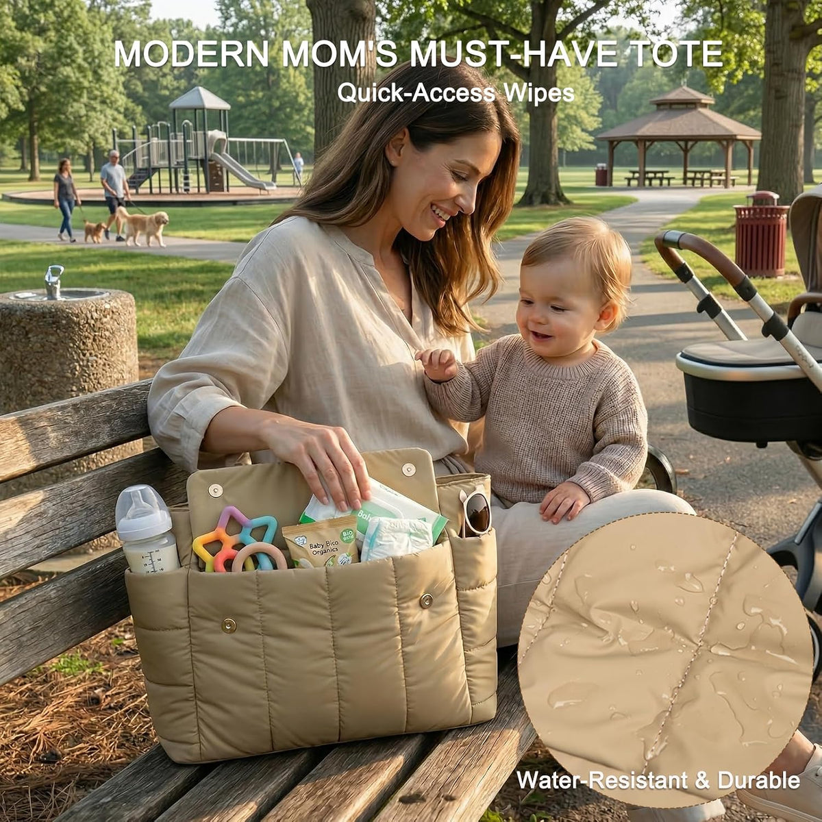 Puffer Tote Bag for Women with Laptop Compartment & Luggage Strap