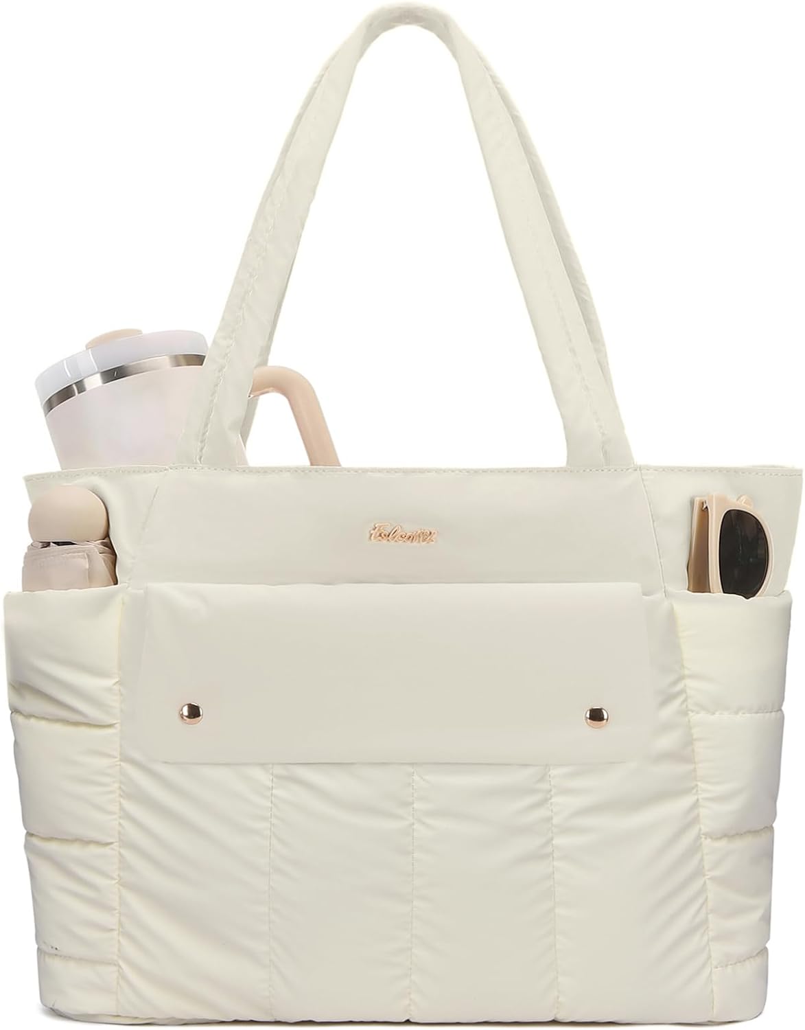 Puffer Tote Bag for Women with Laptop Compartment & Luggage Strap