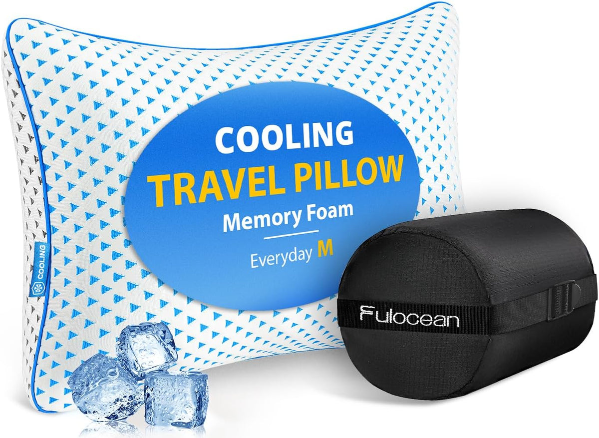 Adjustable Small Cooling Memory Foam Pillow for Travel, Camping & Airplane