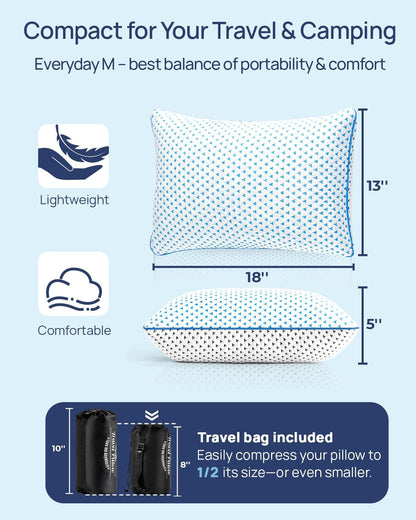 Adjustable Small Cooling Memory Foam Pillow for Travel, Camping & Airplane