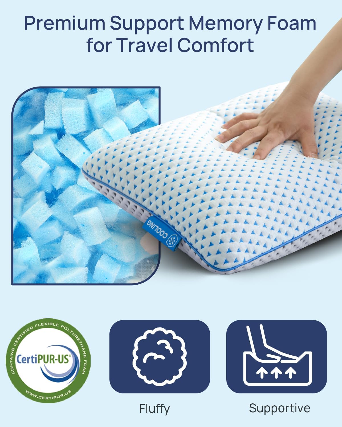 Adjustable Small Cooling Memory Foam Pillow for Travel, Camping & Airplane