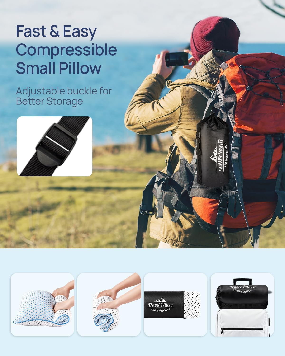 Adjustable Small Cooling Memory Foam Pillow for Travel, Camping & Airplane