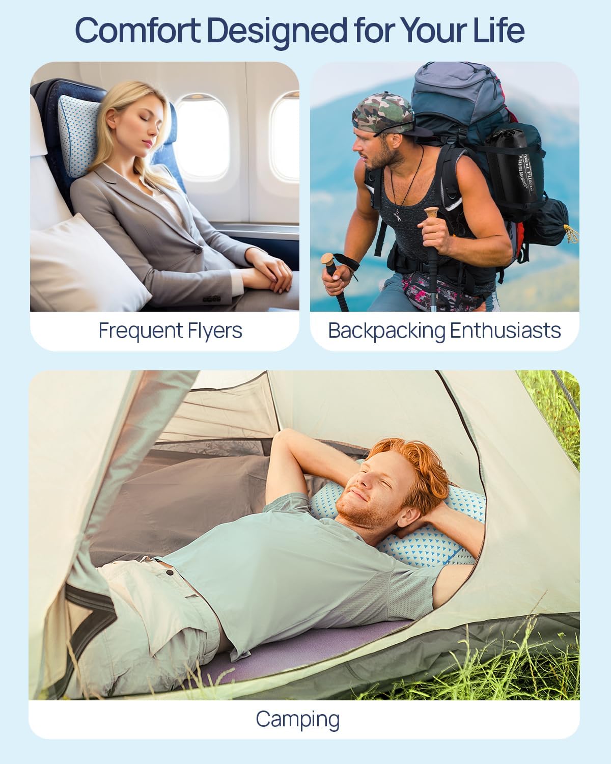 Adjustable Small Cooling Memory Foam Pillow for Travel, Camping & Airplane