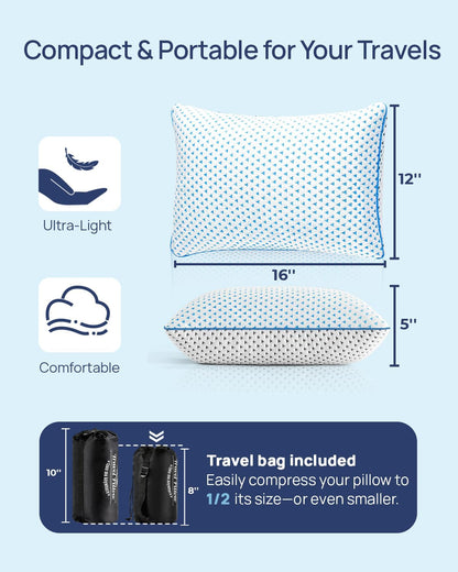Adjustable Small Cooling Memory Foam Pillow for Travel, Camping & Airplane