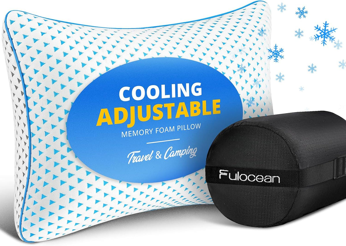 Adjustable Small Cooling Memory Foam Pillow for Travel, Camping & Airplane