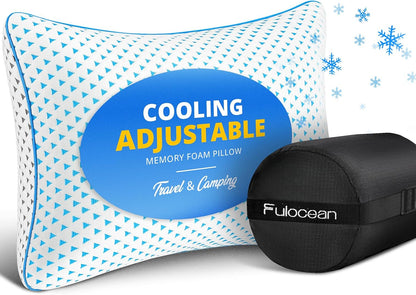 Adjustable Small Cooling Memory Foam Pillow for Travel, Camping & Airplane