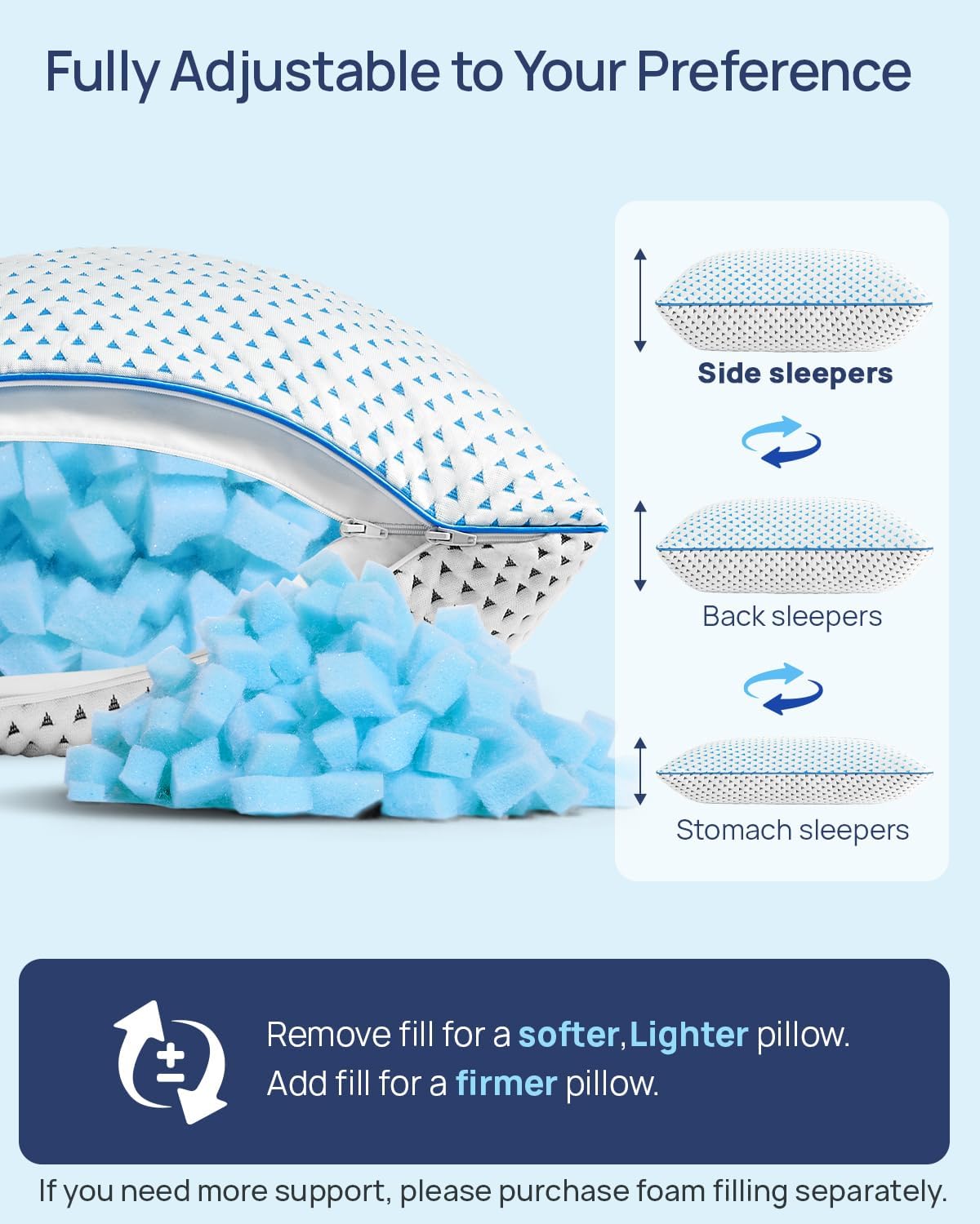 Adjustable Small Cooling Memory Foam Pillow for Travel, Camping & Airplane