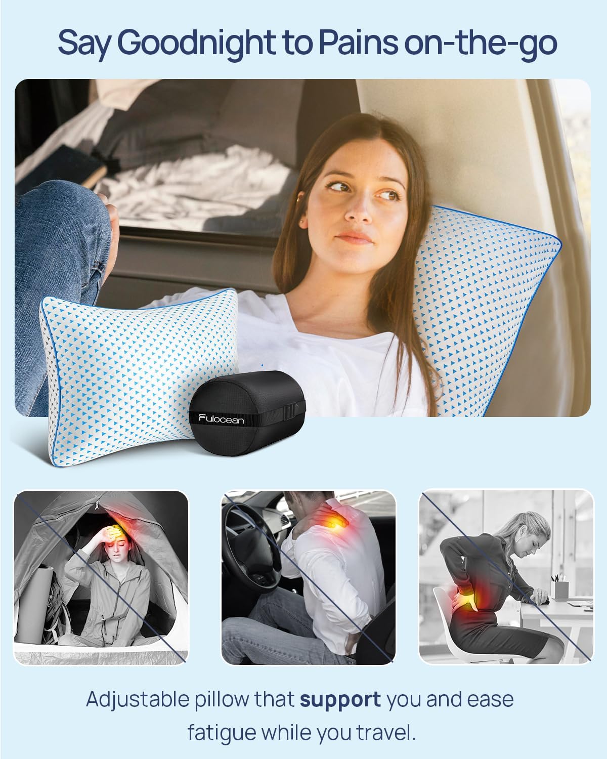 Adjustable Small Cooling Memory Foam Pillow for Travel, Camping & Airplane