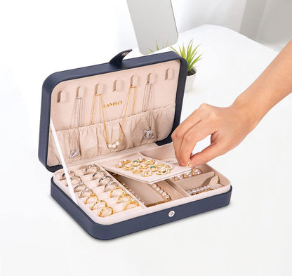 Small Jewelry Box for Women Girls, PU Leather Travel Jewelry Case, Portable Jewelry Organizer Storage Holder Display for Ring Earrings Necklace Brooch Men Kids Gift, Dark Blue