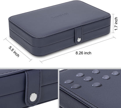 Small Jewelry Box for Women Girls, PU Leather Travel Jewelry Case, Portable Jewelry Organizer Storage Holder Display for Ring Earrings Necklace Brooch Men Kids Gift, Dark Blue