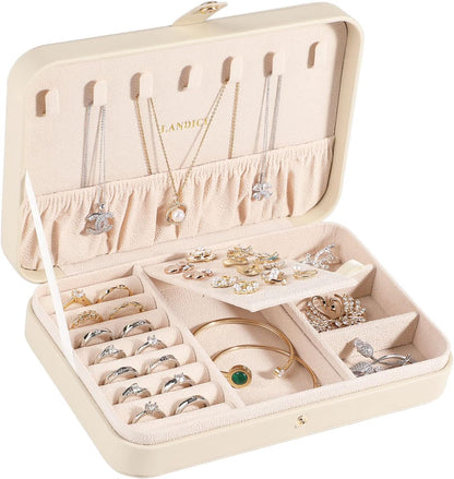 Small Jewelry Box for Women Girls, PU Leather Travel Jewelry Case, Portable Jewelry Organizer Storage Holder Display for Ring Earrings Necklace Brooch Men Kids Gift, Dark Blue