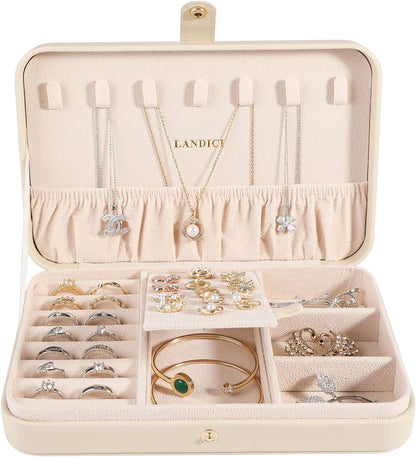 Small Jewelry Box for Women Girls, PU Leather Travel Jewelry Case, Portable Jewelry Organizer Storage Holder Display for Ring Earrings Necklace Brooch Men Kids Gift, Dark Blue