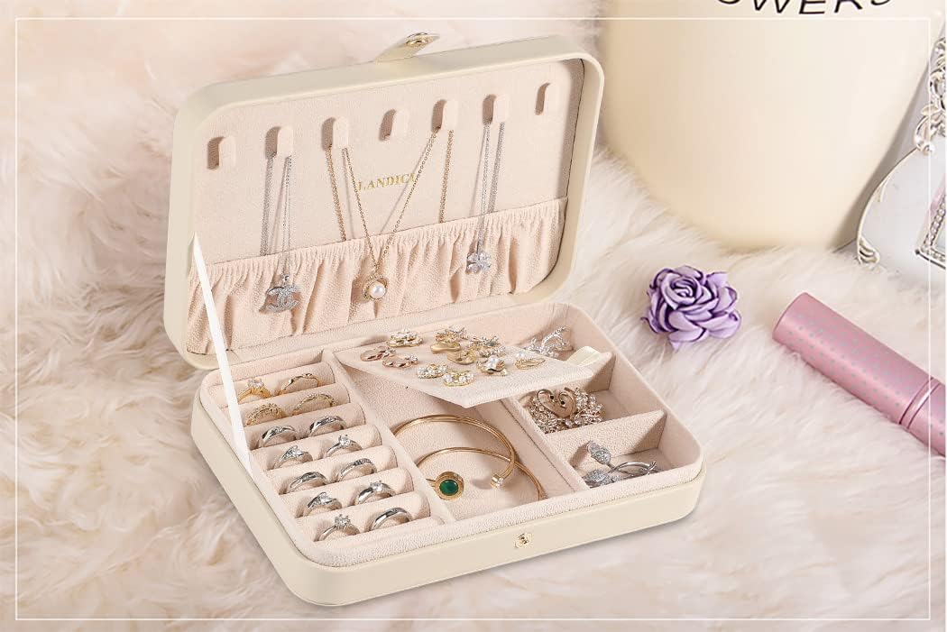 Small Jewelry Box for Women Girls, PU Leather Travel Jewelry Case, Portable Jewelry Organizer Storage Holder Display for Ring Earrings Necklace Brooch Men Kids Gift, Dark Blue