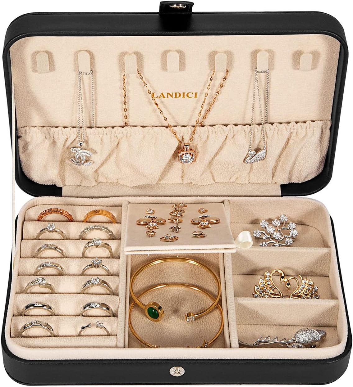 Small Jewelry Box for Women Girls, PU Leather Travel Jewelry Case, Portable Jewelry Organizer Storage Holder Display for Ring Earrings Necklace Brooch Men Kids Gift, Dark Blue