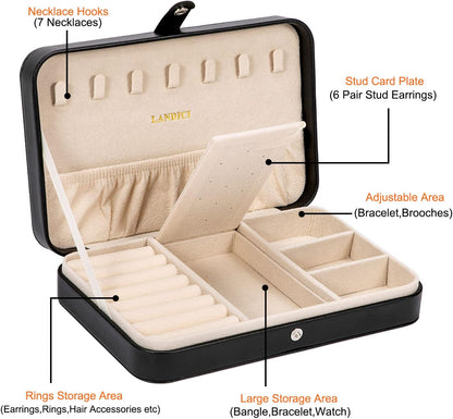 Small Jewelry Box for Women Girls, PU Leather Travel Jewelry Case, Portable Jewelry Organizer Storage Holder Display for Ring Earrings Necklace Brooch Men Kids Gift, Dark Blue