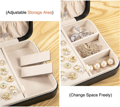 Small Jewelry Box for Women Girls, PU Leather Travel Jewelry Case, Portable Jewelry Organizer Storage Holder Display for Ring Earrings Necklace Brooch Men Kids Gift, Dark Blue