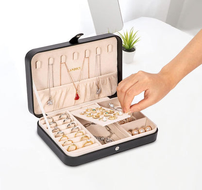 Small Jewelry Box for Women Girls, PU Leather Travel Jewelry Case, Portable Jewelry Organizer Storage Holder Display for Ring Earrings Necklace Brooch Men Kids Gift, Dark Blue