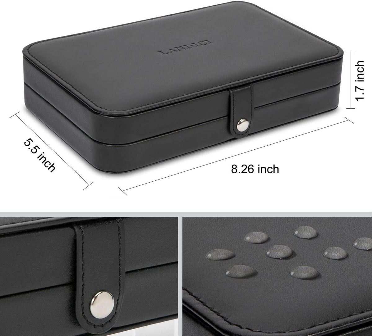 Small Jewelry Box for Women Girls, PU Leather Travel Jewelry Case, Portable Jewelry Organizer Storage Holder Display for Ring Earrings Necklace Brooch Men Kids Gift, Dark Blue