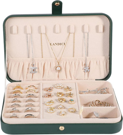 Small Jewelry Box for Women Girls, PU Leather Travel Jewelry Case, Portable Jewelry Organizer Storage Holder Display for Ring Earrings Necklace Brooch Men Kids Gift, Dark Blue