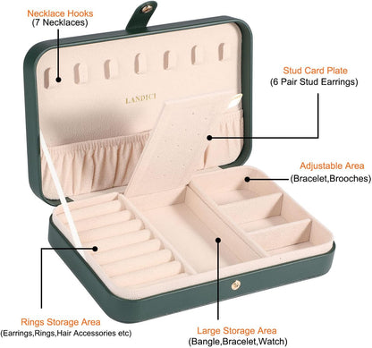 Small Jewelry Box for Women Girls, PU Leather Travel Jewelry Case, Portable Jewelry Organizer Storage Holder Display for Ring Earrings Necklace Brooch Men Kids Gift, Dark Blue