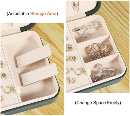 Small Jewelry Box for Women Girls, PU Leather Travel Jewelry Case, Portable Jewelry Organizer Storage Holder Display for Ring Earrings Necklace Brooch Men Kids Gift, Dark Blue