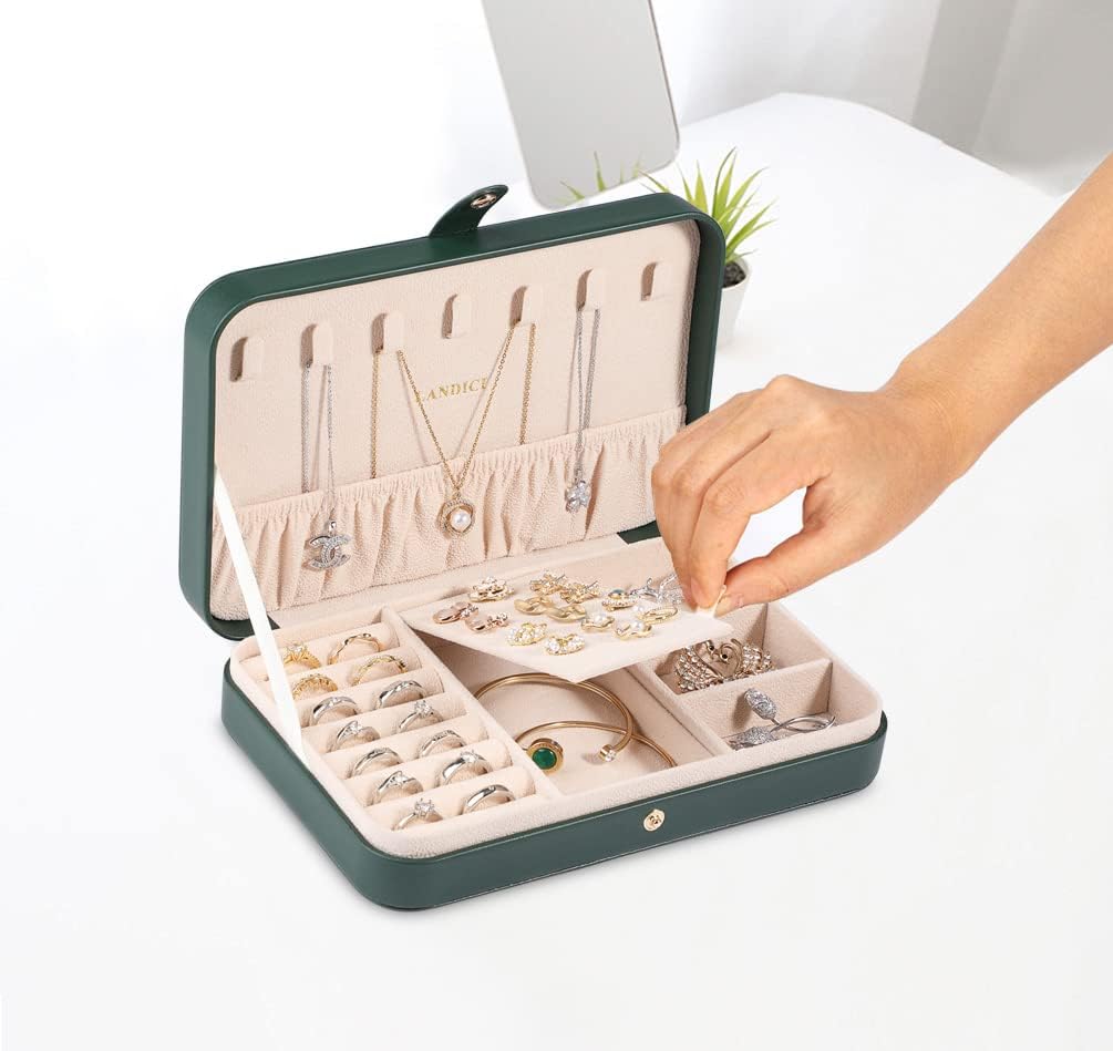 Small Jewelry Box for Women Girls, PU Leather Travel Jewelry Case, Portable Jewelry Organizer Storage Holder Display for Ring Earrings Necklace Brooch Men Kids Gift, Dark Blue