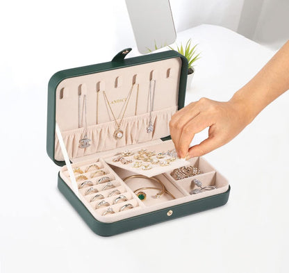 Small Jewelry Box for Women Girls, PU Leather Travel Jewelry Case, Portable Jewelry Organizer Storage Holder Display for Ring Earrings Necklace Brooch Men Kids Gift, Dark Blue