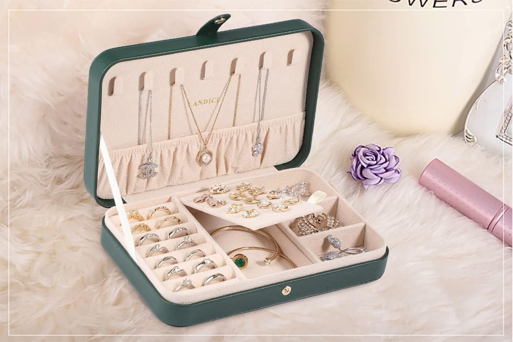 Small Jewelry Box for Women Girls, PU Leather Travel Jewelry Case, Portable Jewelry Organizer Storage Holder Display for Ring Earrings Necklace Brooch Men Kids Gift, Dark Blue