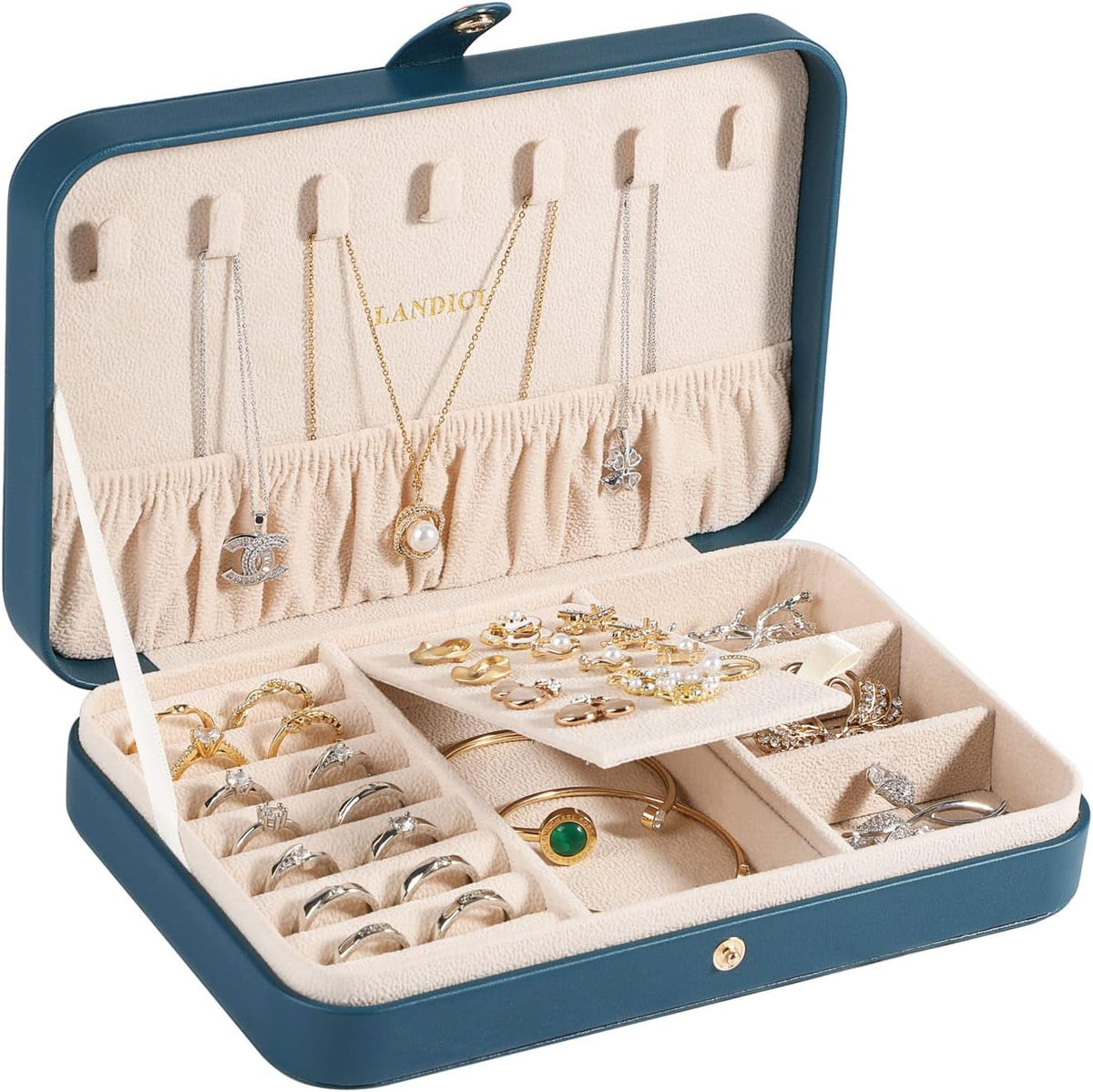 Small Jewelry Box for Women Girls, PU Leather Travel Jewelry Case, Portable Jewelry Organizer Storage Holder Display for Ring Earrings Necklace Brooch Men Kids Gift, Dark Blue
