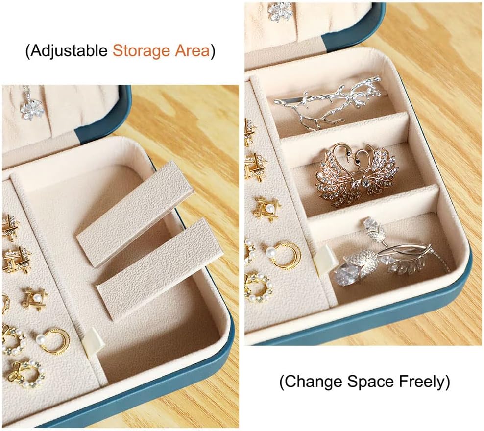 Small Jewelry Box for Women Girls, PU Leather Travel Jewelry Case, Portable Jewelry Organizer Storage Holder Display for Ring Earrings Necklace Brooch Men Kids Gift, Dark Blue